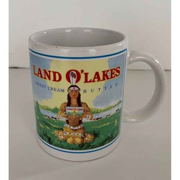 Vintage Land O' Lakes Advertising Coffee Mug Cup Mia Indian Girl 10 oz, 3 3/4"H - Picture 5 of 9